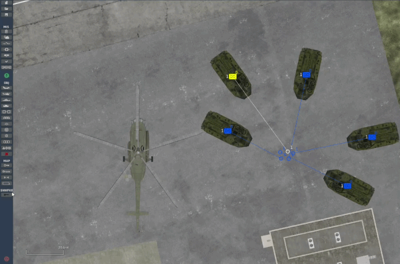 Overhead ME view of unit placement and marker links used by undo.